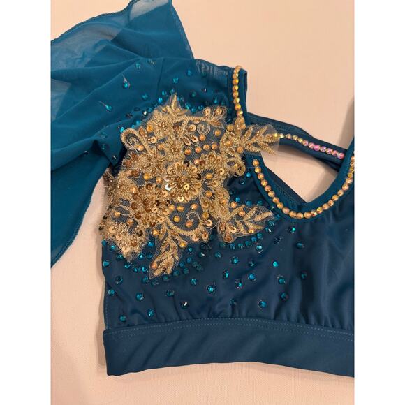 Design Worx Semi-Custom Girls Lyrical 2 Pc Costume Blue Gold Stones Added YL - Picture 7 of 11